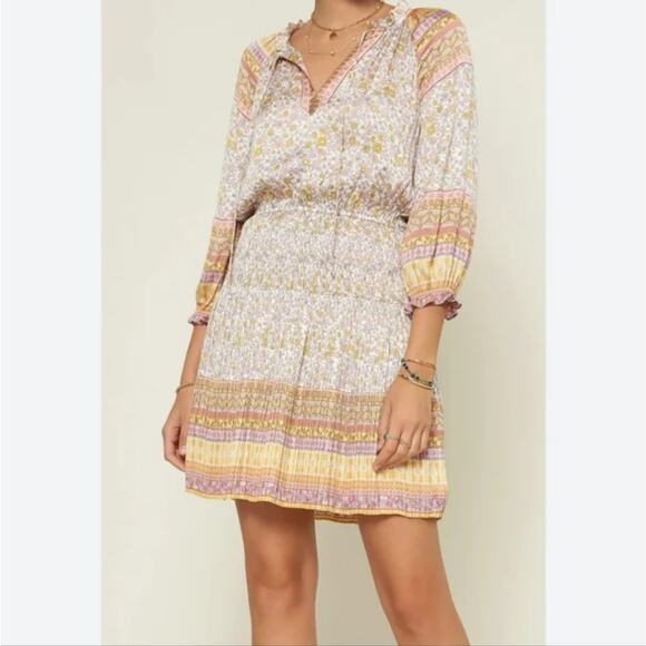 Anthropologie Dresses & Skirts - XS Anthro Current Air Boho Pleated Floral Peasant Dress, White, Yellow, & Pink